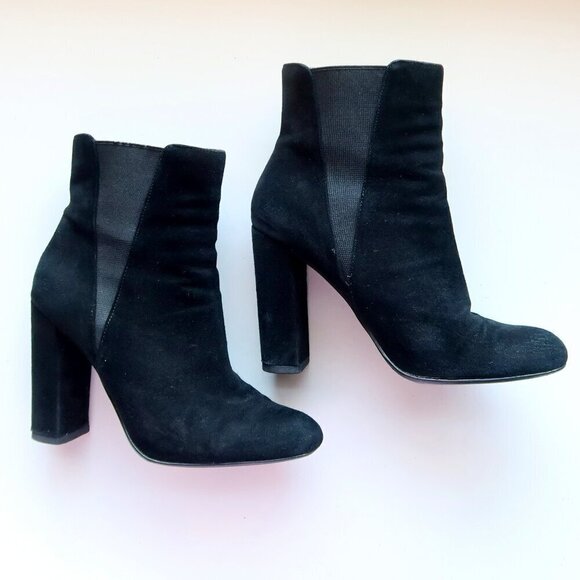 Steve Madden Effect Black Suede Leather Almond Toe Pull-on Ankle Boots Booties 7 - Picture 13 of 16